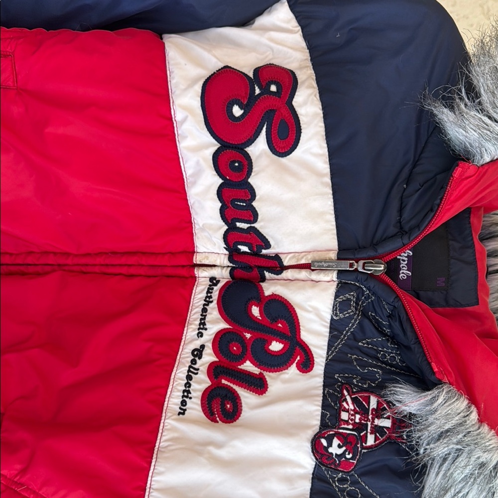 South Pole Red and Navy Jacket‎ with Faux Fur Trim - Picture 3 of 4